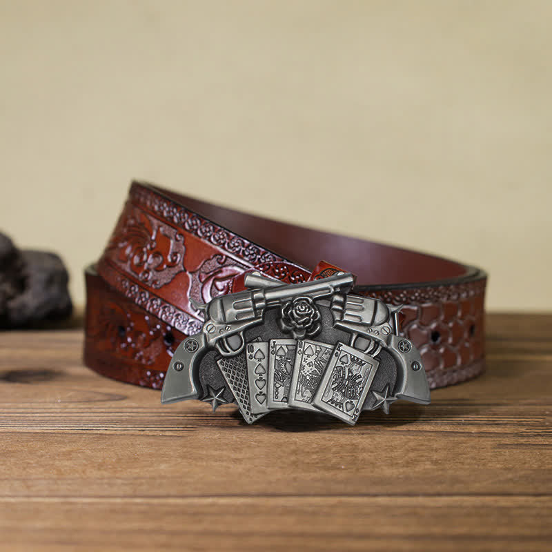 Cintura in pelle fai da te da uomo con fibbia a doppia pistola da poker