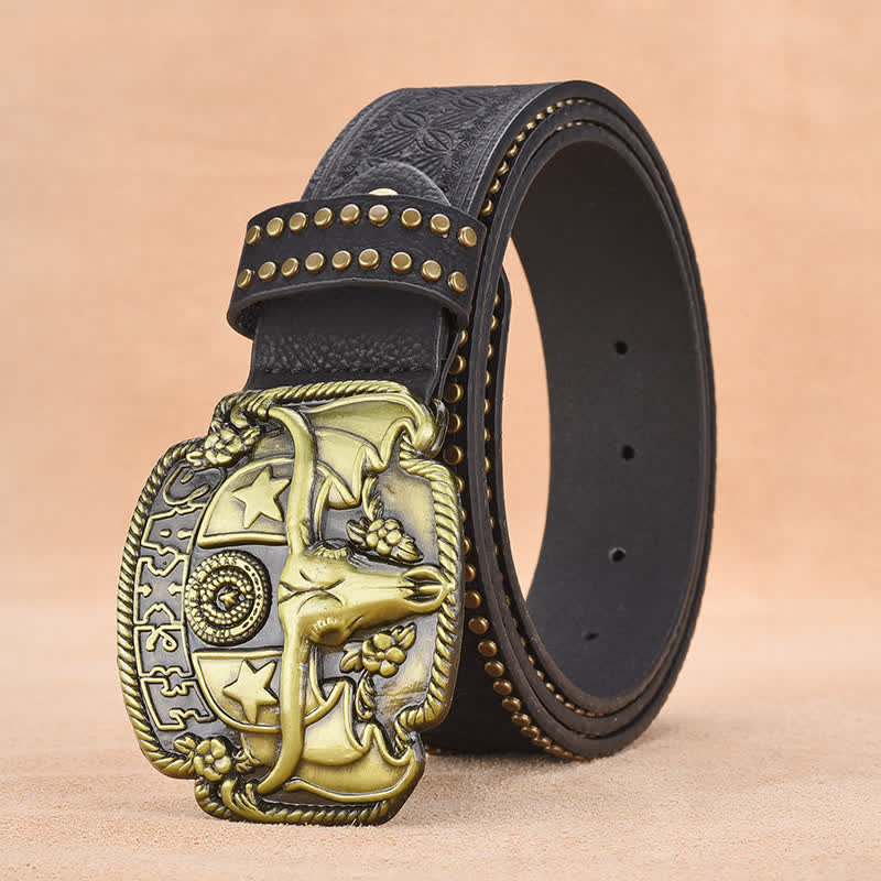 Cintura da uomo in pelle con rivetti Longhorn Steer Antique