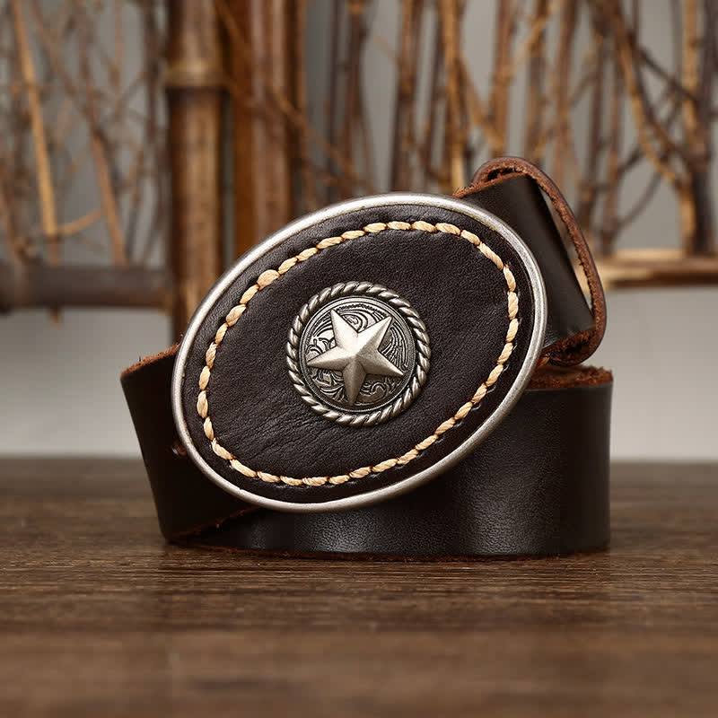 Cintura da uomo in pelle spessa con pentacolo Wild-West