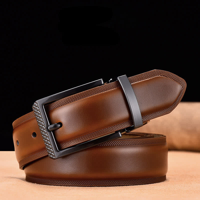 Cintura da uomo in pelle con fibbia nera e argento Noble