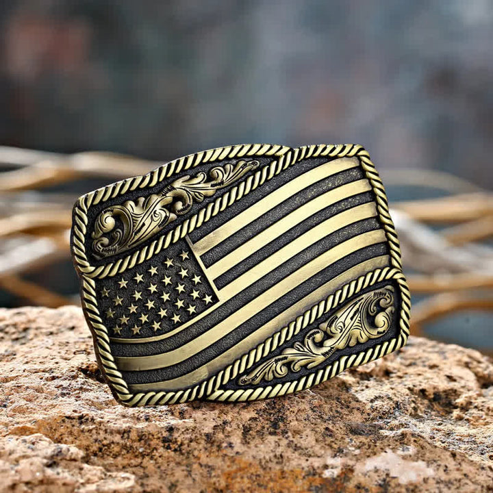 Cintura in pelle con fibbia anticata bandiera americana fai da te da uomo