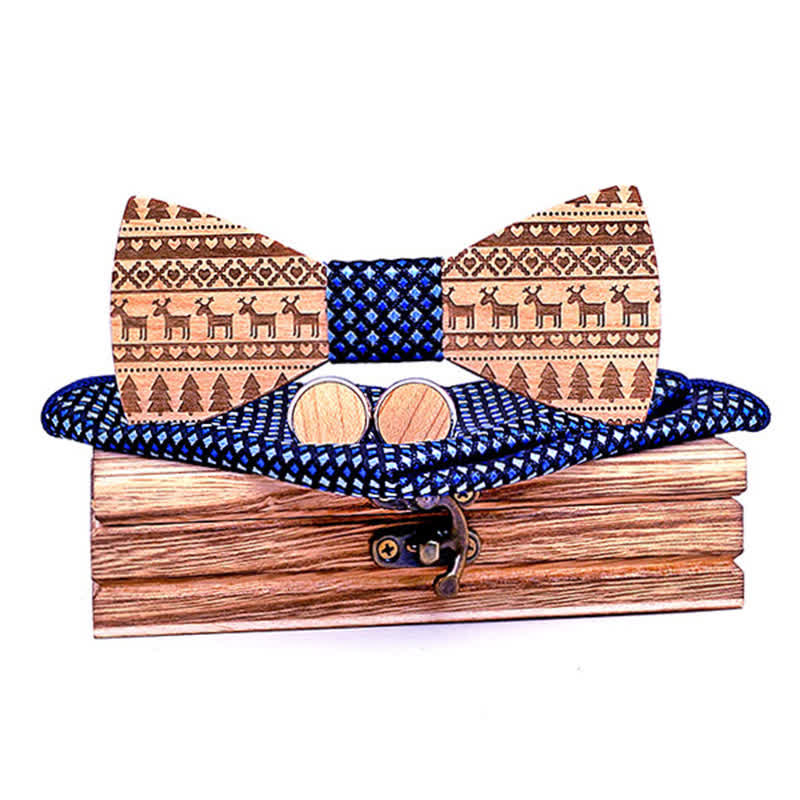 Set di 3 papillon in legno con motivo natalizio da uomo - Blu - image 0