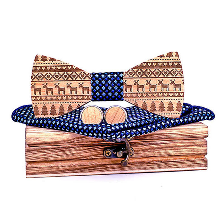 Set di 3 papillon in legno con motivo natalizio da uomo - Blu - image 0