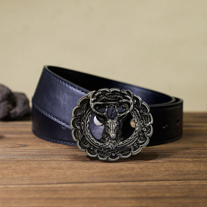 Cintura in pelle con fibbia in corno di alce 3D fai da te da uomo - Argento antico - Cintura PU nera (40) - image 4