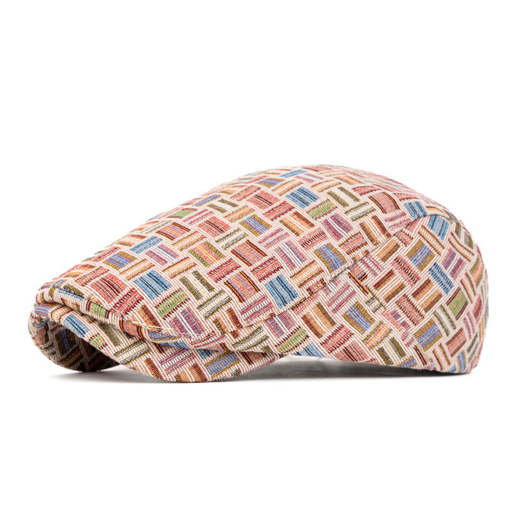 Cappello basco a quadri jacquard colorati retrò artistici - Fibbia posteriore - Rosa - Regolabile (22 1/2"-24") - image 19