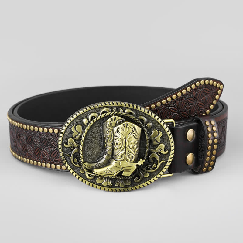 Cintura in pelle con fibbia ovale in bronzo da uomo