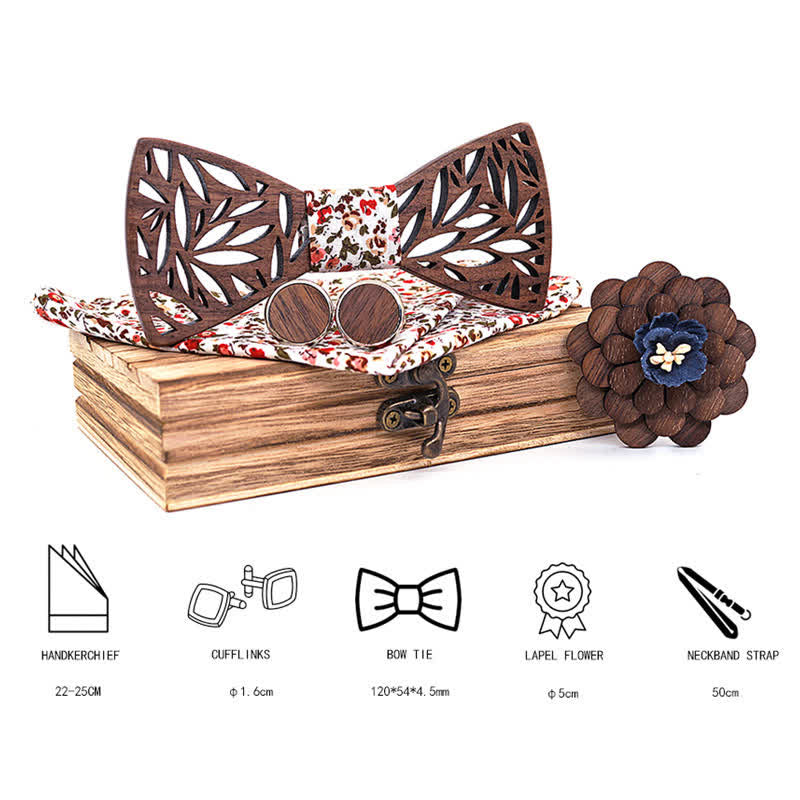 Set di 4 papillon in legno a forma di foglia cava da uomo