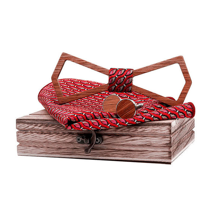 Set di 3 papillon in legno con design intagliato cavo da uomo - Rosso - image 9