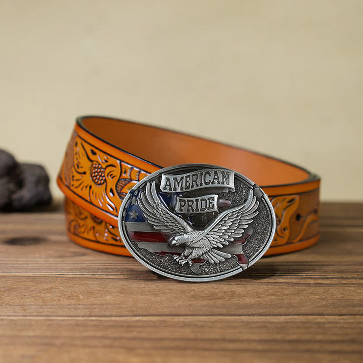 Cintura in pelle fai da te con fibbia American Pride Eagle da uomo - Aquila - Cintura intagliata arancione (40) - image 16
