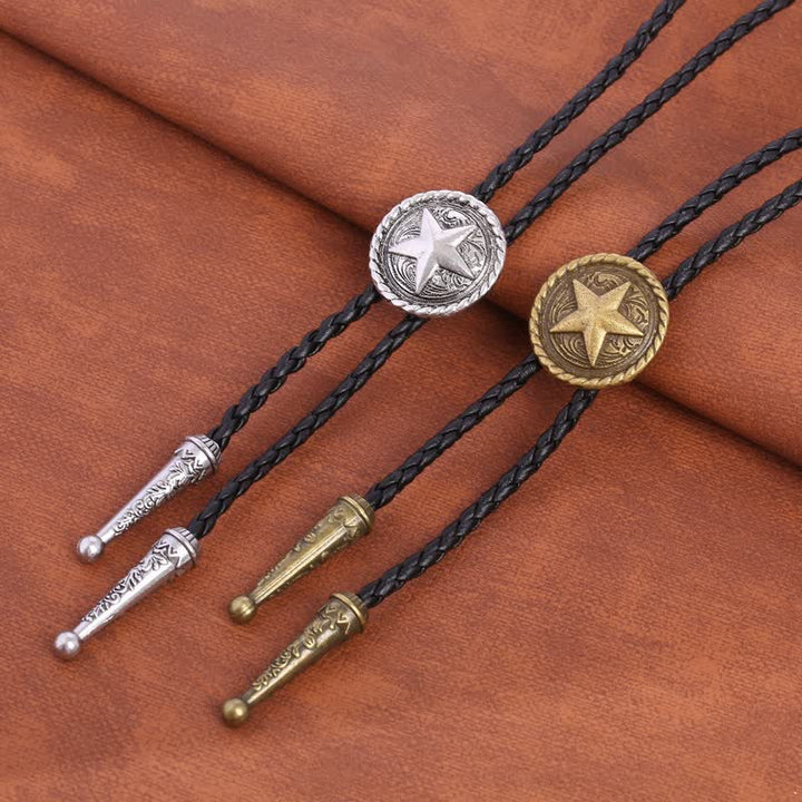 Cravatta Bolo in pelle intrecciata a forma di stella a cinque punte