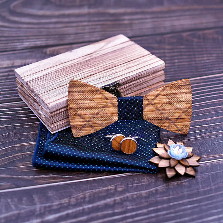 Set di 4 papillon in legno a quadri classici da uomo
