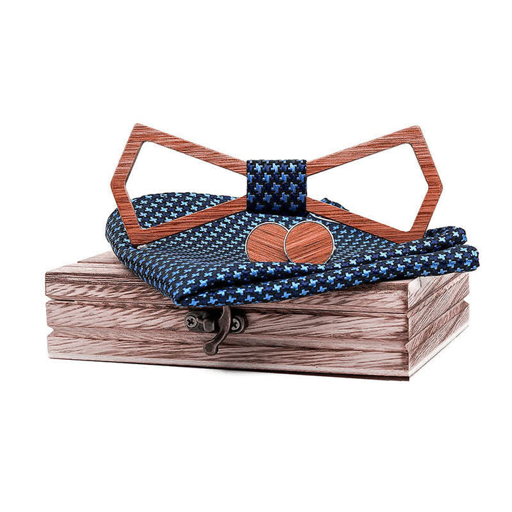 Set di 3 papillon in legno con design intagliato cavo da uomo - Stella della Marina - image 0