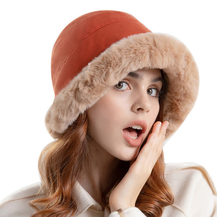 Cappello da pescatore con tesa spessa e calda in peluche da donna