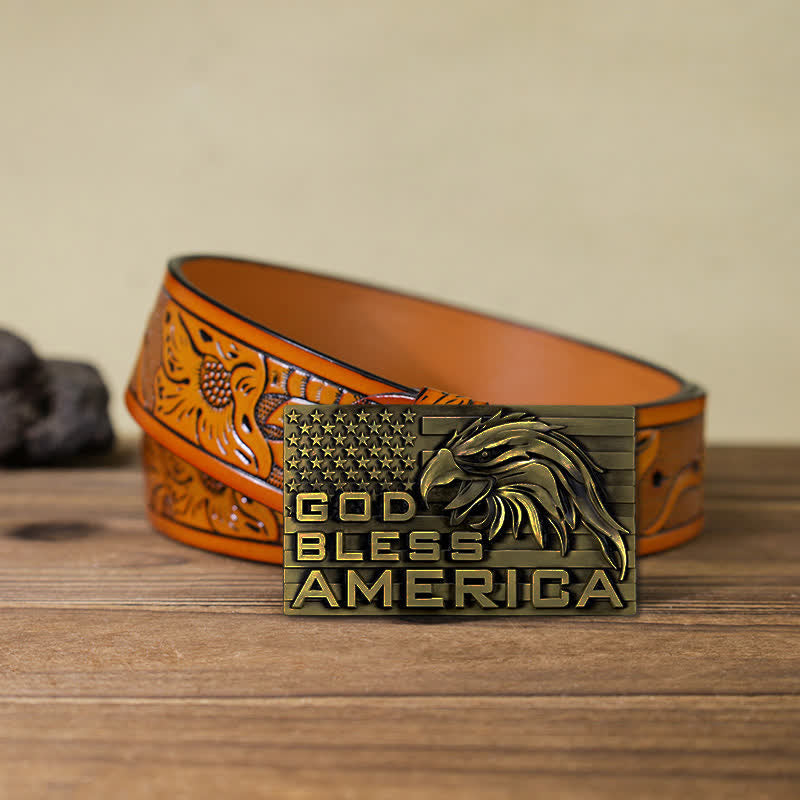 Cintura in pelle fai da te con fibbia God Bless America Eagle da uomo