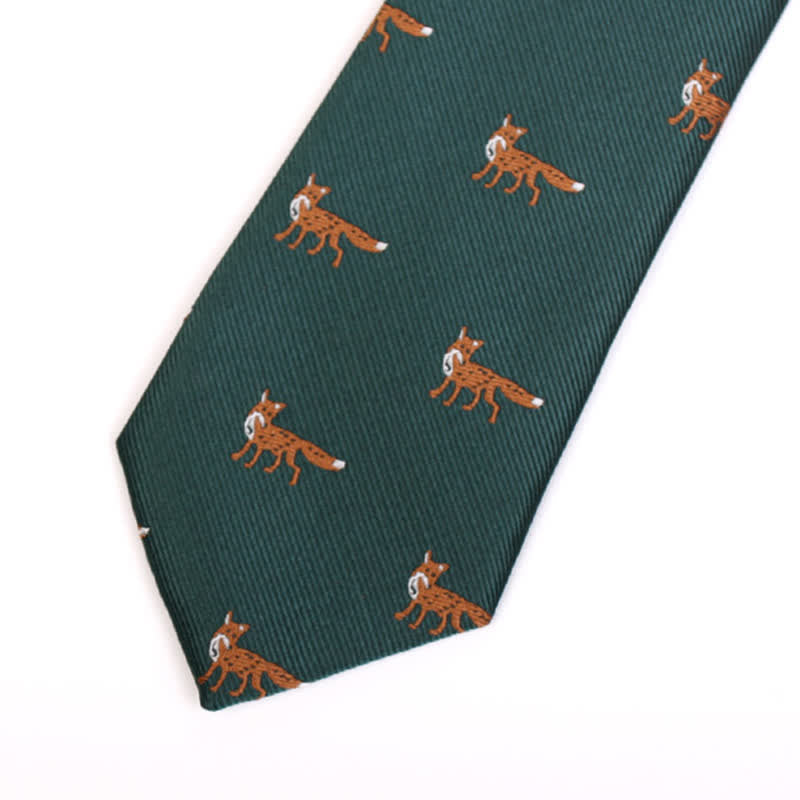 Cravatta da uomo verde scuro con piccole volpi
