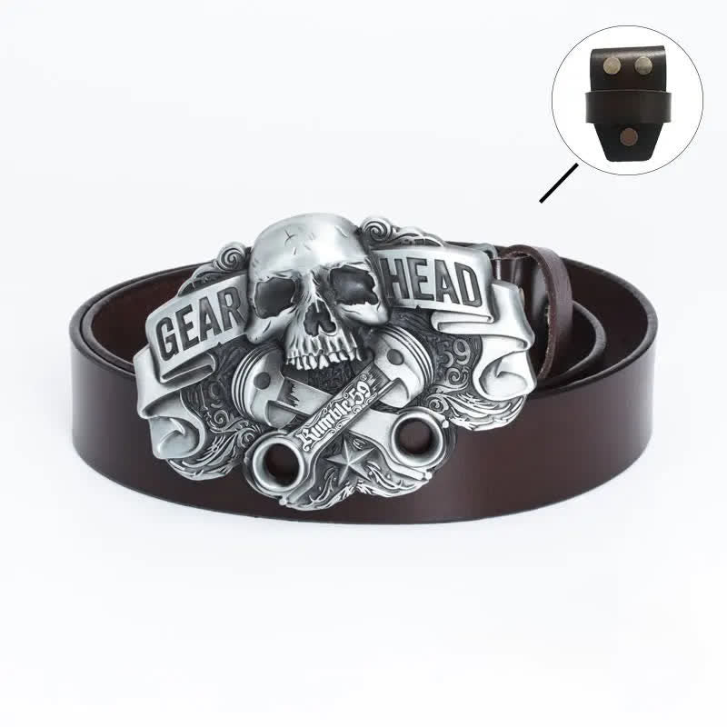 Cintura in pelle punk con testa di teschio elegante da uomo