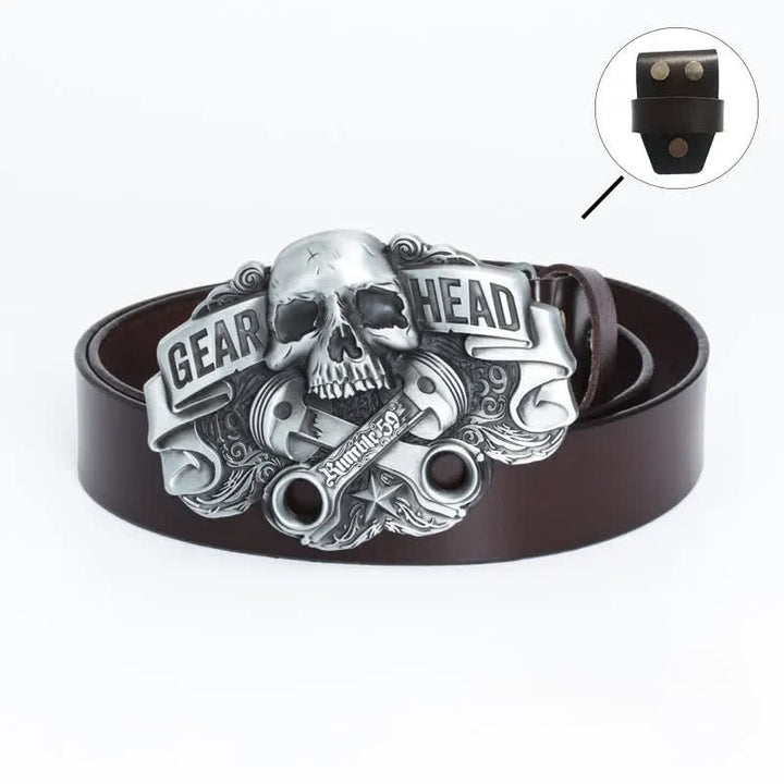 Cintura in pelle punk con testa di teschio elegante da uomo