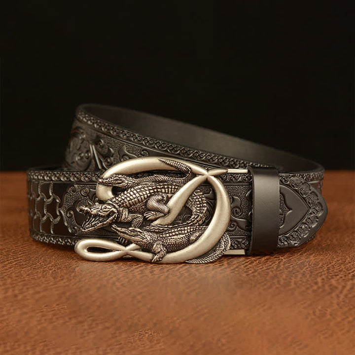 Cintura in pelle con fibbia in coccodrillo da uomo - image 17