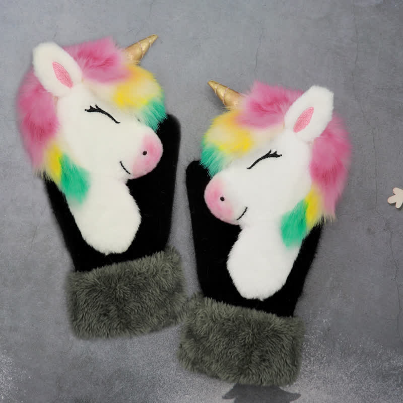 Guanti da donna con motivo di animali carini e pelosi - Unicorno strabico - image 11