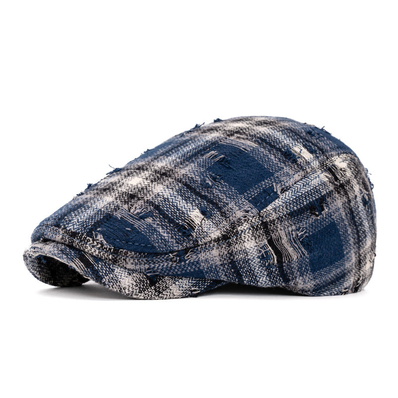 Cappello basco vintage a quadri con bordo spezzato per autunno e inverno - Blu - Regolabile (22"-24") - image 10