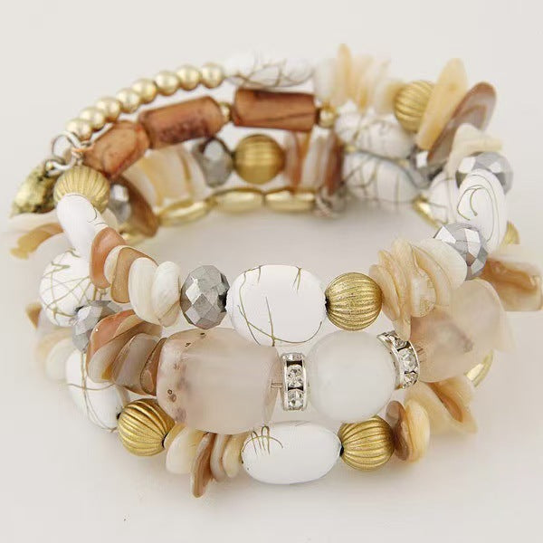 Bracciale vintage bohémien multistrato con perline di turchese, agata e cristallo. - Bianco - image 1