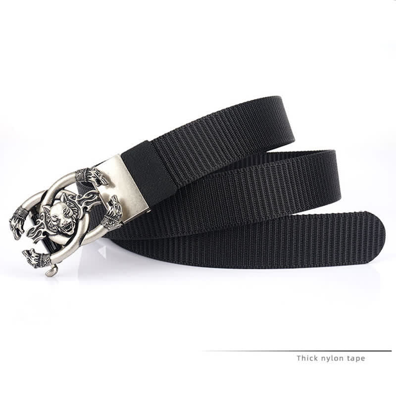 Cintura da uomo in nylon con scritta "Fierce Wolves In Flame"