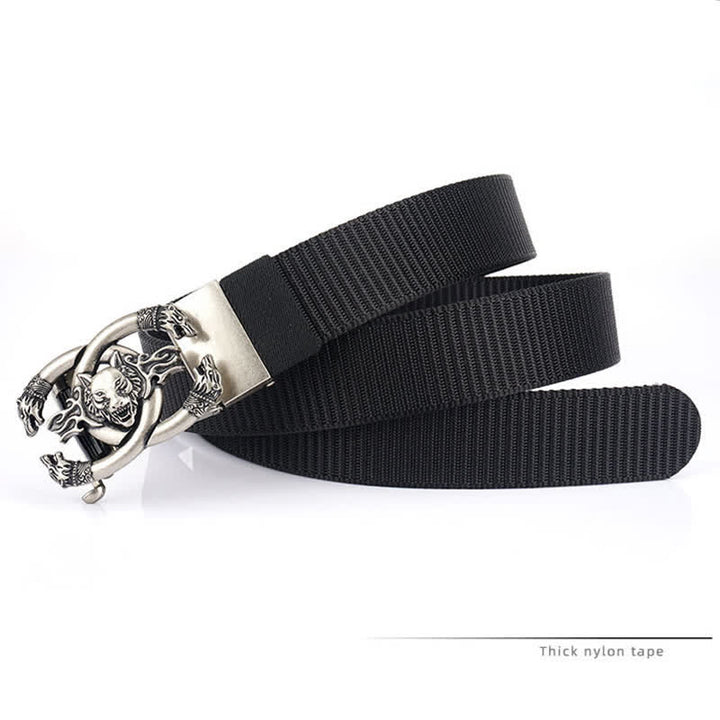 Cintura da uomo in nylon con scritta "Fierce Wolves In Flame"
