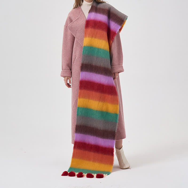 Sciarpa con nappe a righe color arcobaleno da donna