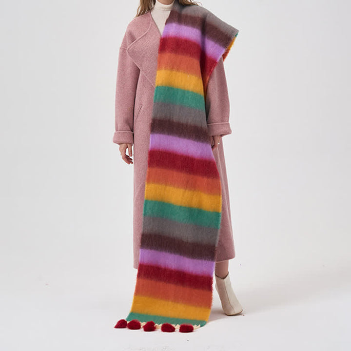 Sciarpa con nappe a righe color arcobaleno da donna