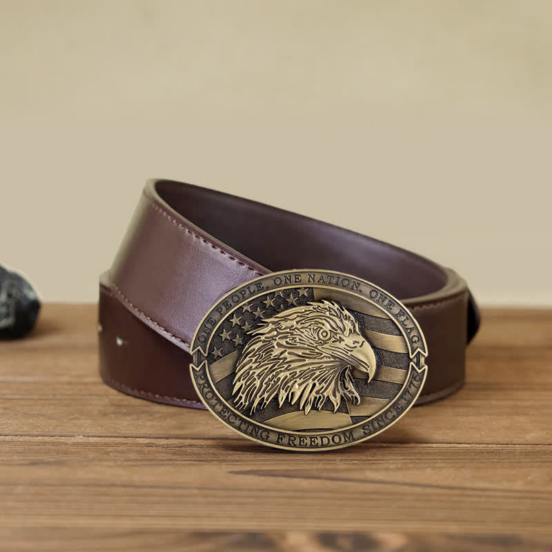 Cintura in pelle con fibbia della bandiera USA con aquila calva patriottica fai da te da uomo