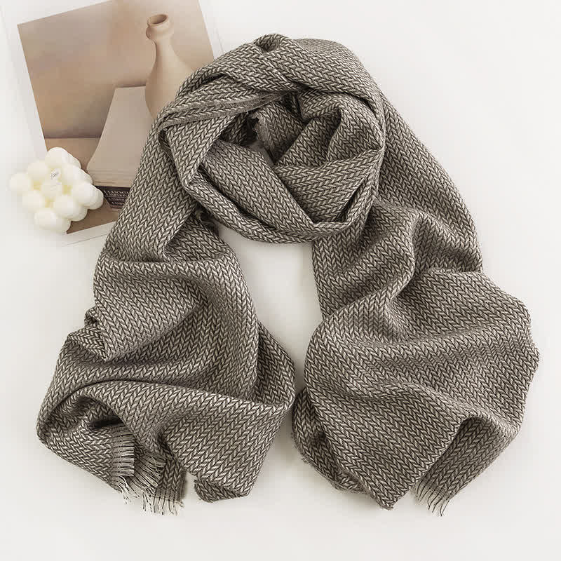 Sciarpa a spina di pesce semplice e spessa con nappe da donna - Grigio - image 2