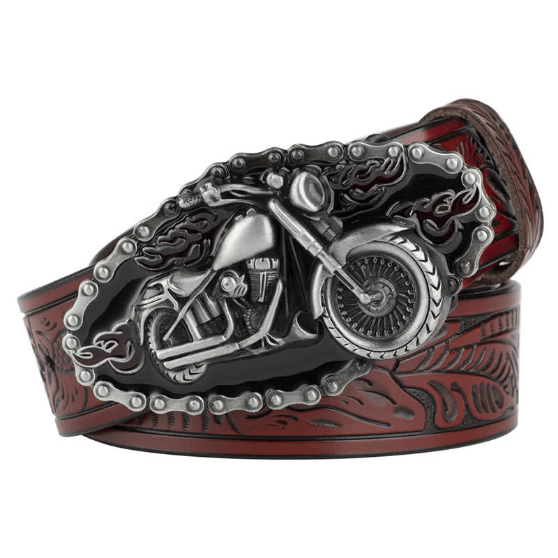 Cintura da motociclista in pelle punk rock da uomo - Marrone / Argento - 46 - image 0