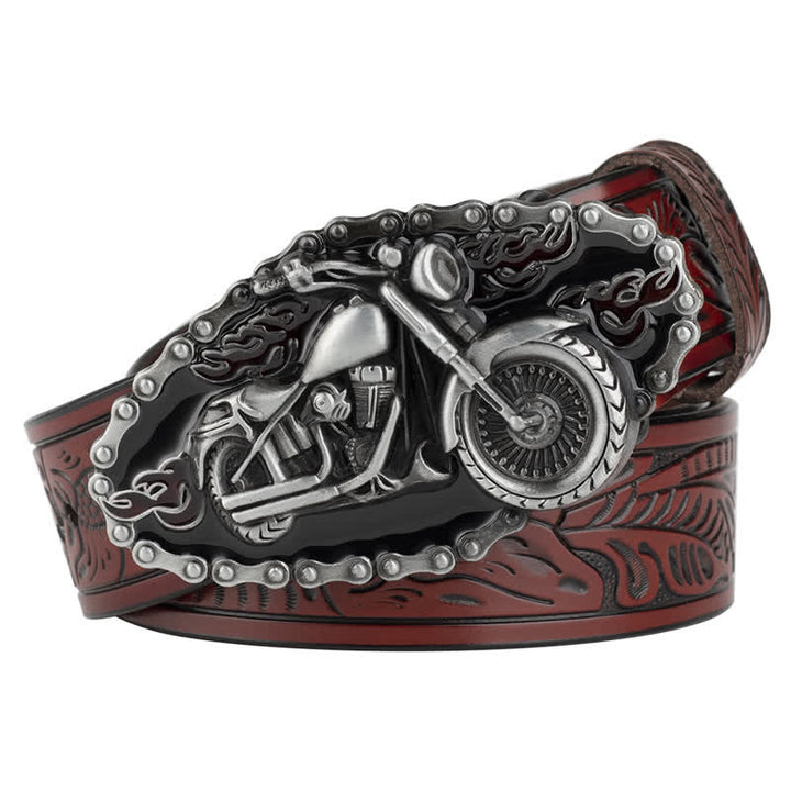 Cintura da motociclista in pelle punk rock da uomo - Marrone / Argento - 46 - image 0