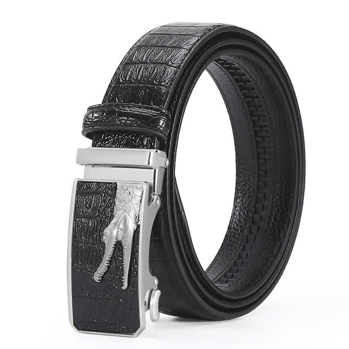 Cintura da uomo in pelle con fibbia automatica con motivo coccodrillo - Stile n. 4 - Nero / Argento - 44 - image 18