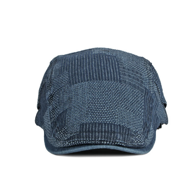Berretto piatto in denim lavato con motivo a quadri