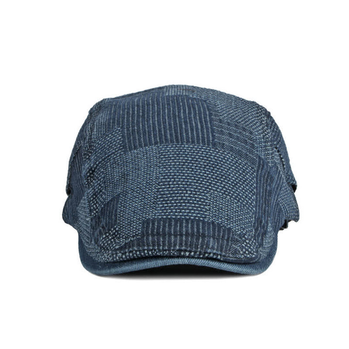 Berretto piatto in denim lavato con motivo a quadri