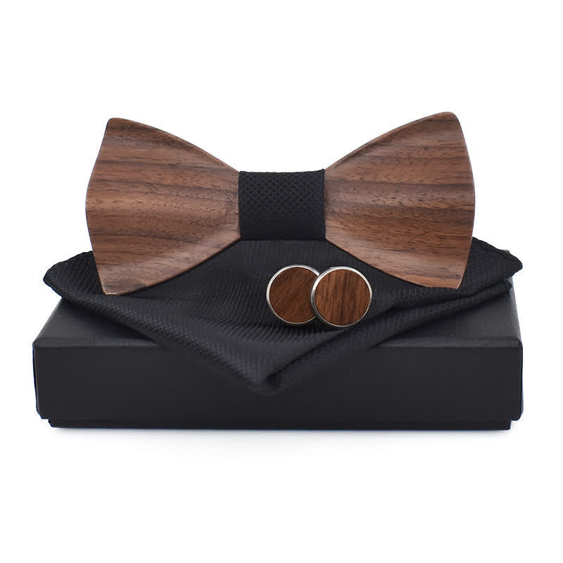Set di 3 papillon in legno a scacchi semplici da uomo