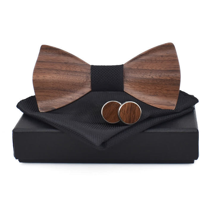 Set di 3 papillon in legno a scacchi semplici da uomo