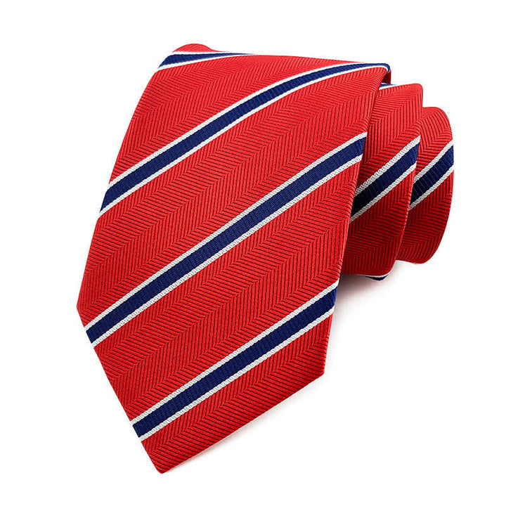 Cravatta a righe urbane preppy da uomo - Rosso e blu navy - image 10