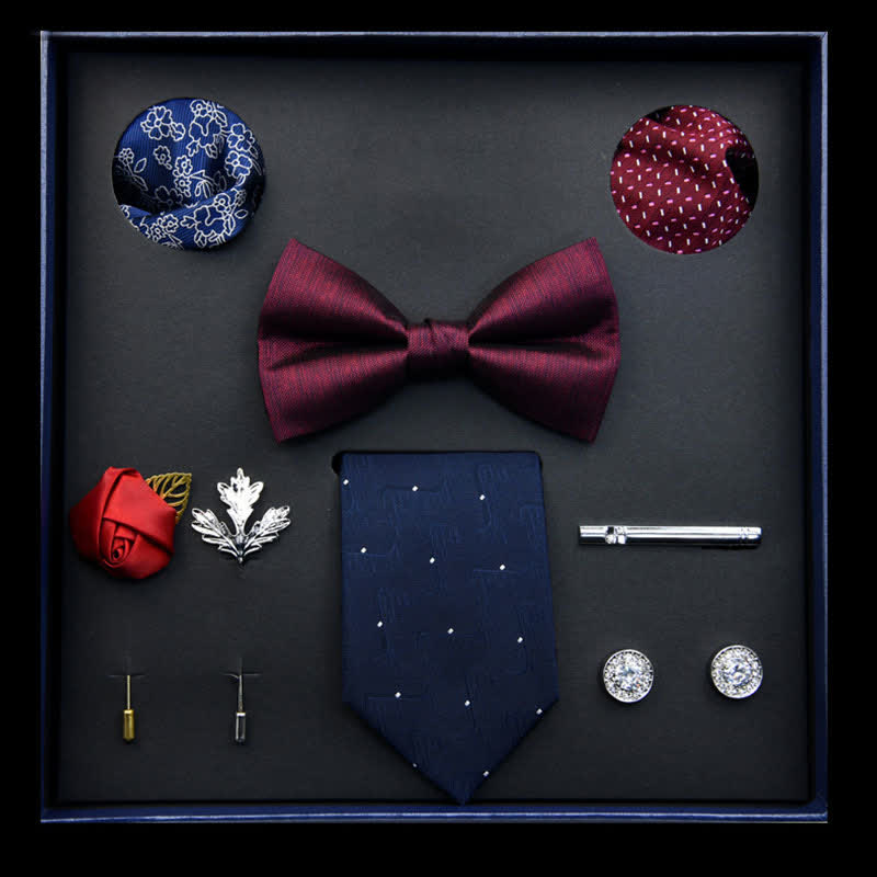 8 pezzi papillon classici da uomo bordeaux e blu in scatola regalo - Borgogna e blu - image 0