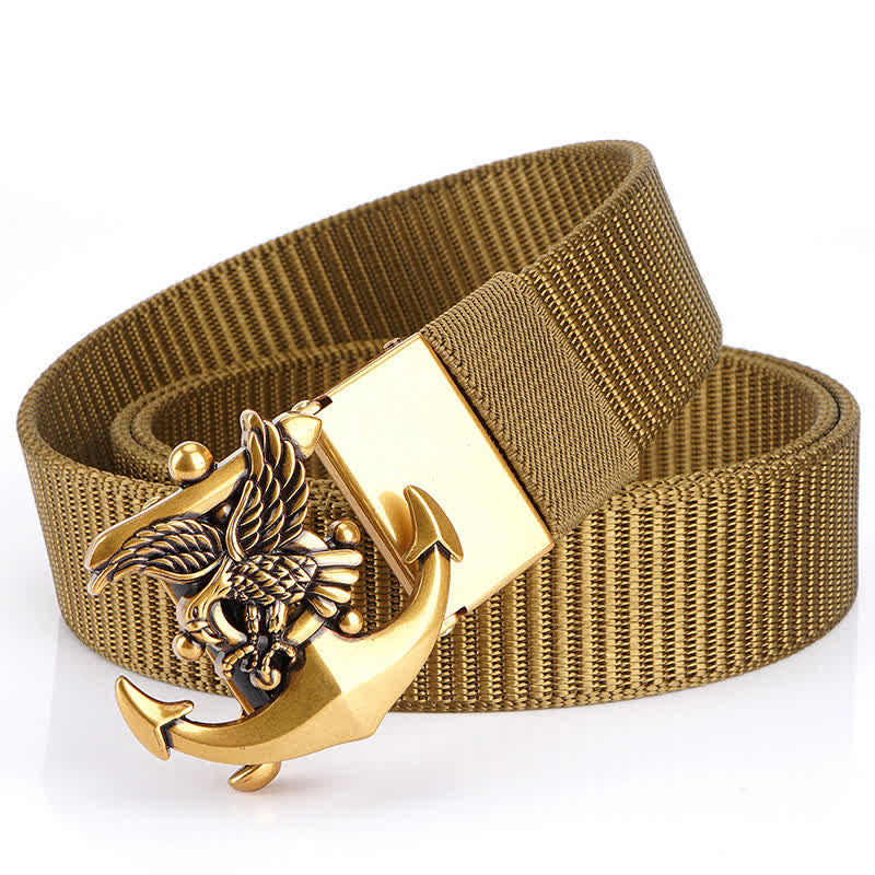 Cintura in nylon con ancora e aquila da uomo - Cachi / Oro - 48" - image 10