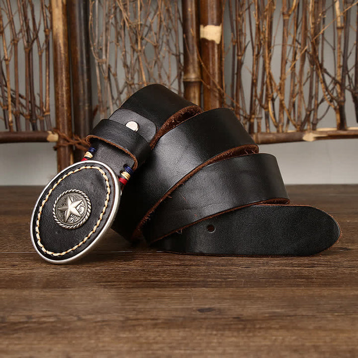 Cintura da uomo in pelle spessa con pentacolo Wild-West