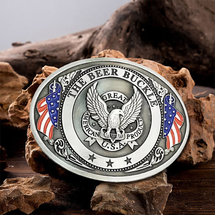 Cintura in pelle con fibbia porta birra creativa fai da te con bandiera USA e aquila da uomo