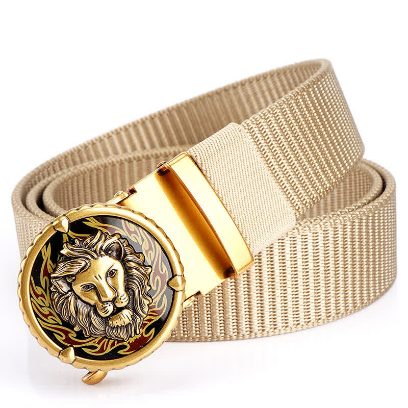 Cintura in nylon da uomo con motivo a testa di leone - Beige / Oro - 48" - image 13