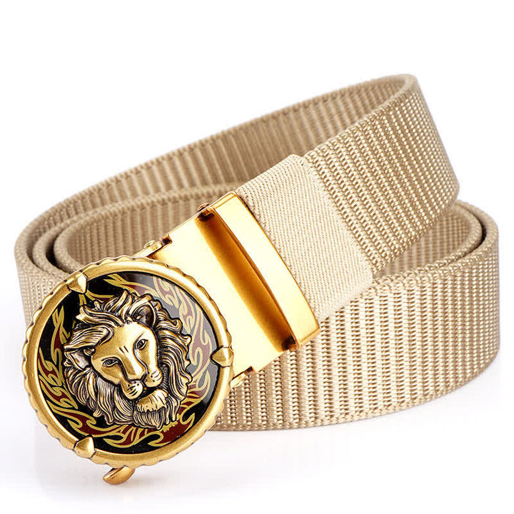Cintura in nylon da uomo con motivo a testa di leone - Beige / Oro - 48" - image 13