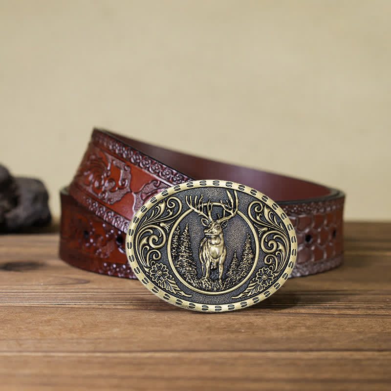 Cintura in pelle con fibbia della bandiera americana da cacciatore di cervi fai da te da uomo