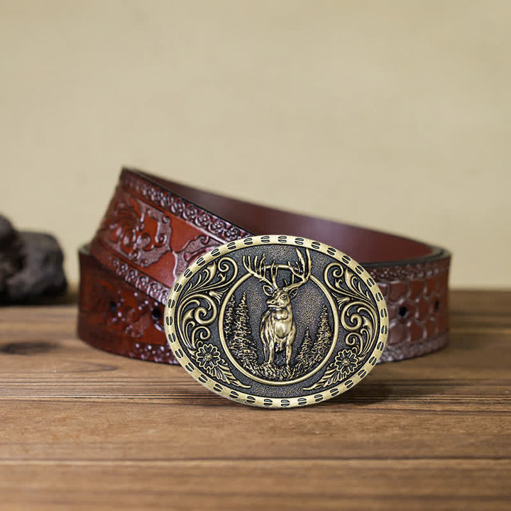 Cintura in pelle con fibbia della bandiera americana da cacciatore di cervi fai da te da uomo