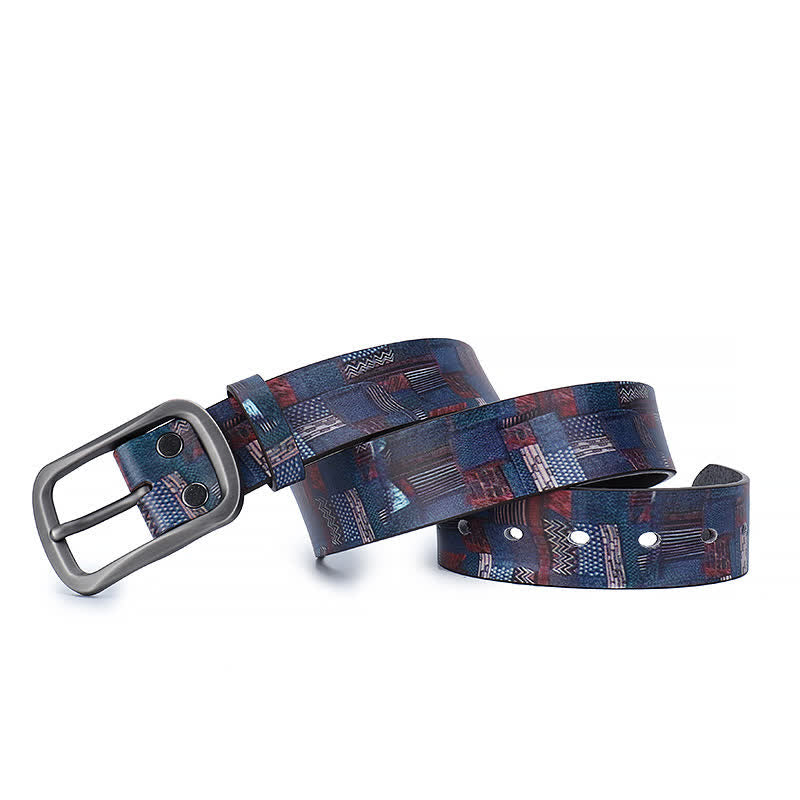 Cintura in vera pelle con motivo graffiti blu navy
