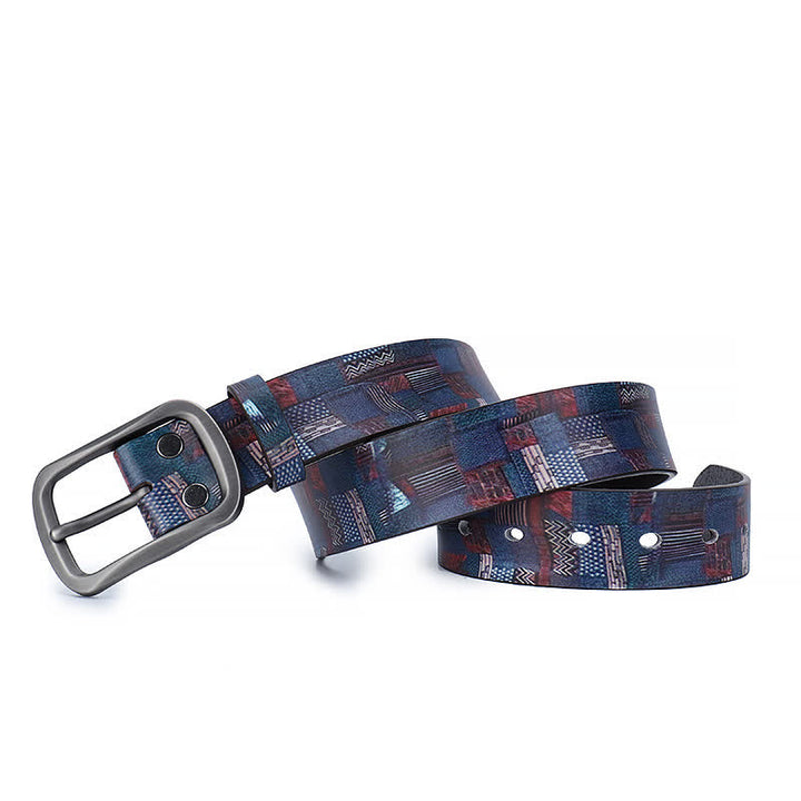 Cintura in vera pelle con motivo graffiti blu navy - image 2