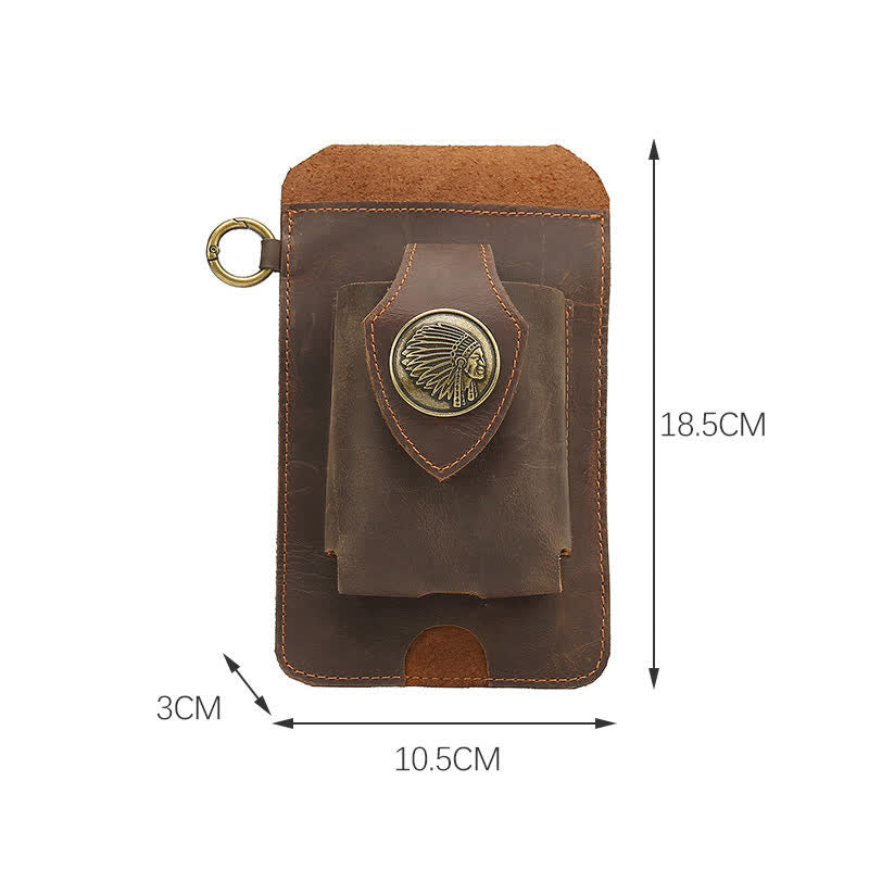 Fondina per telefono con bottone magnetico, borsa da cintura in pelle di cavallo pazzo